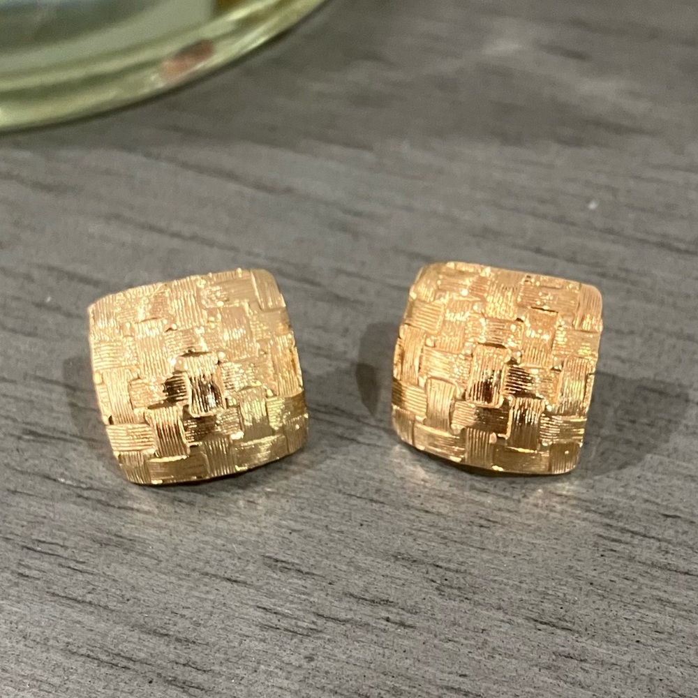 Dior Gold Textured Square Clip-On Earrings‎